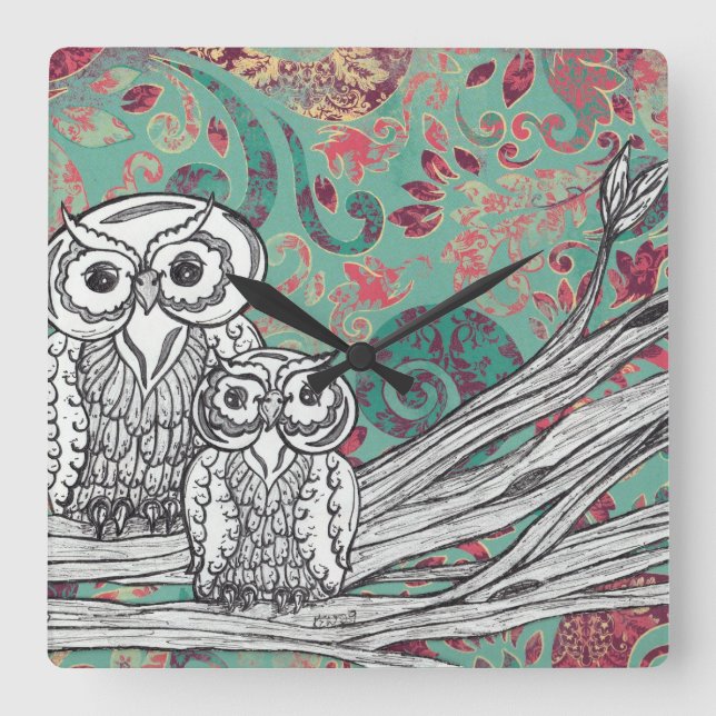 Relógio Quadrado Pulso de disparo das corujas 48 (Frente)