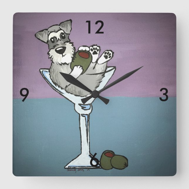 Relógio Quadrado Pulso de disparo de Martini do Schnauzer (Frente)