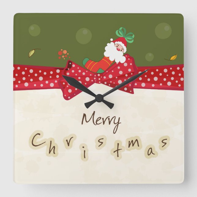 Relógio Quadrado Pulso de disparo de parede adorável do Natal (Frente)