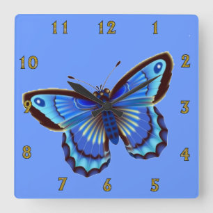 Relógio Quadrado Pulso de disparo de parede azul de Butterfiy