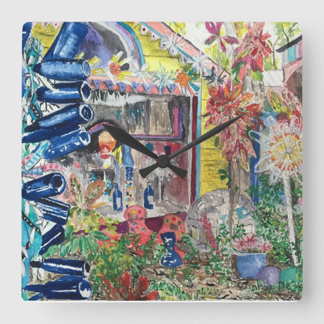 Relógio Quadrado Pulso de disparo de parede bonito da pintura de (Frente)