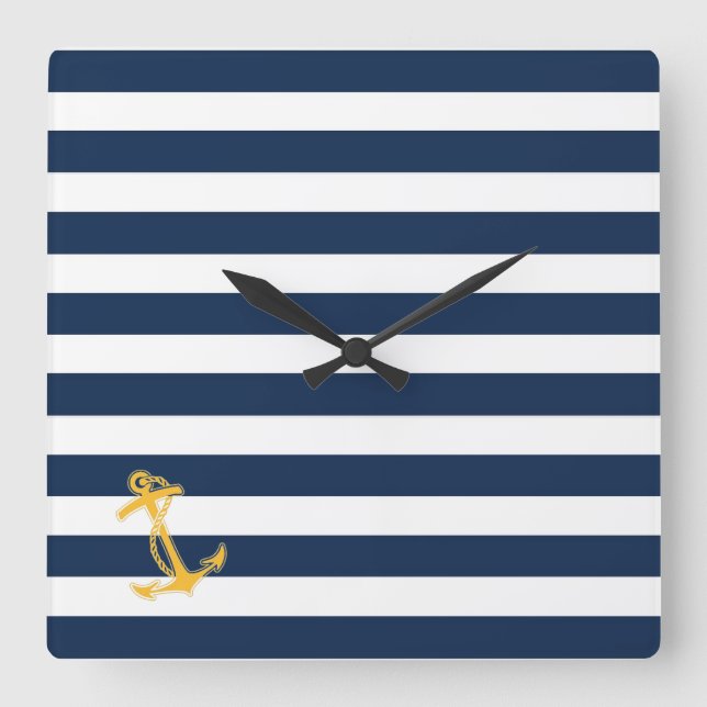 Relógio Quadrado Pulso de disparo de parede chique náutico (Frente)