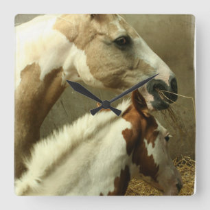 Relógio Quadrado Pulso de disparo de parede cinzento do cavalo de