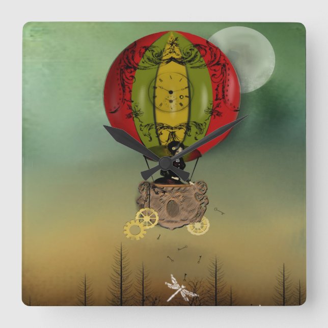 Relógio Quadrado Pulso de disparo de parede da arte de Steampunk (Frente)