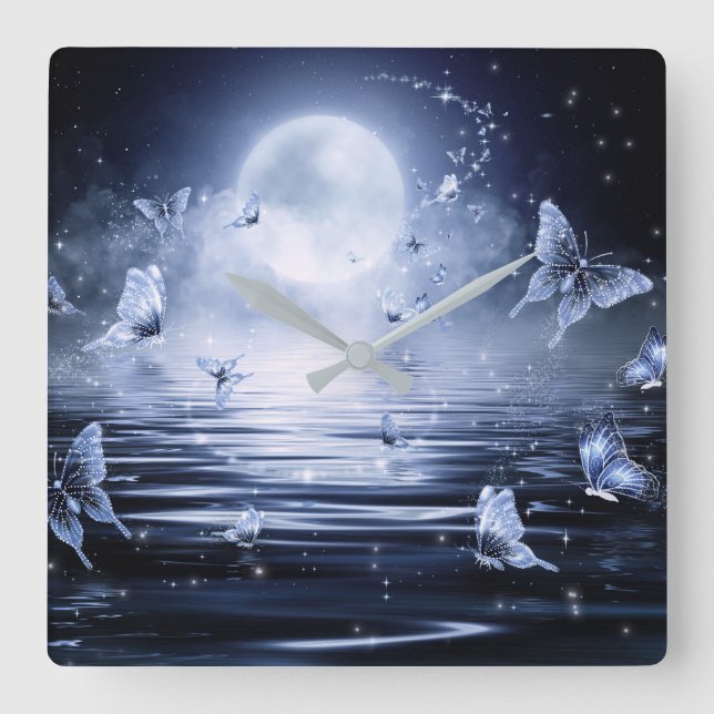 Relógio Quadrado Pulso de disparo de parede da borboleta (Frente)