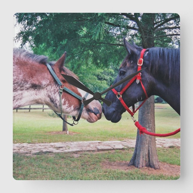 Relógio Quadrado Pulso de disparo de parede dos cavalos de esboço (Frente)