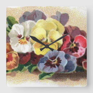 Relógio Quadrado Pulso de disparo de parede dos Pansies do vintage