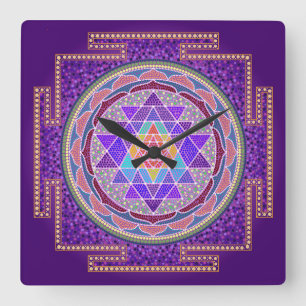 Relógio Quadrado Pulso de disparo de parede roxo de Sri Yantra