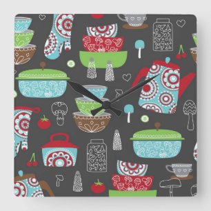 Relógio Quadrado Pulso de disparo de parede temático da cozinha