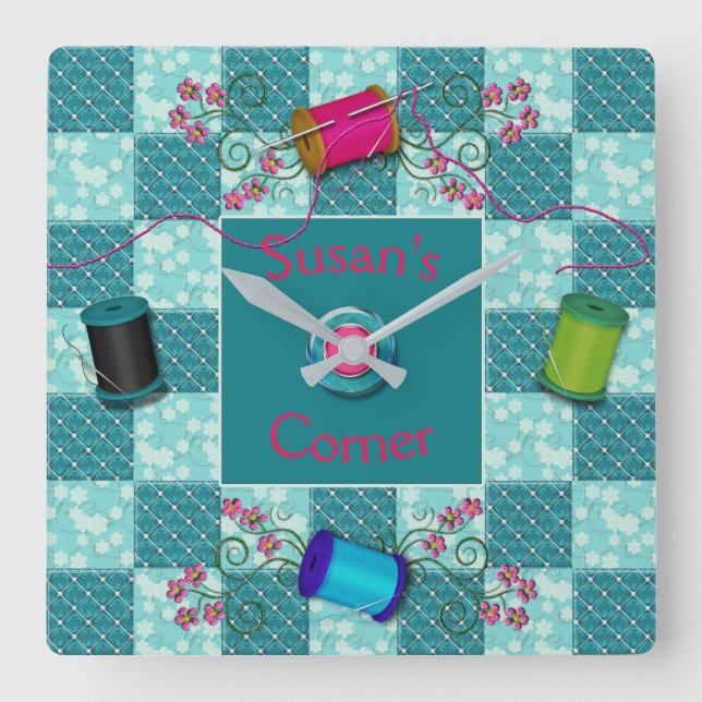 Relógio Quadrado PULSO DE DISPARO de SEWING/QUILT - PERSONALIZE COM (Frente)