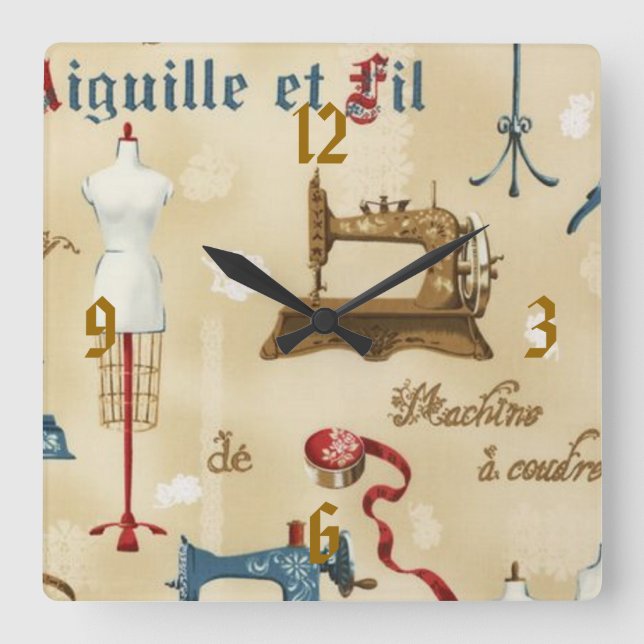 Relógio Quadrado Pulso de disparo do impressão da sala Sewing do (Frente)