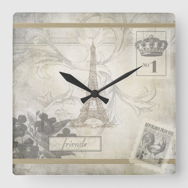 Relógio Quadrado Pulso de disparo francês do chique (Frente)