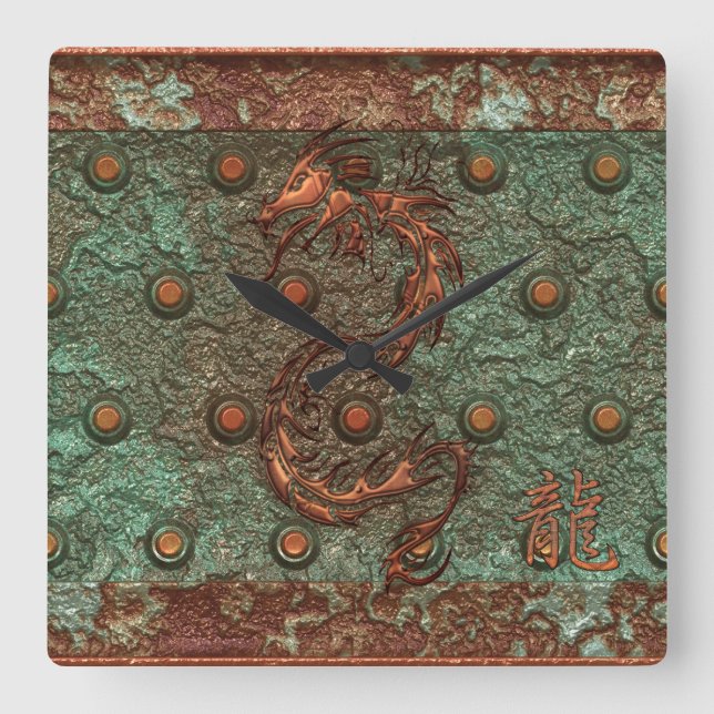 Relógio Quadrado Pulso de disparo oxidado da arte da fantasia do (Frente)