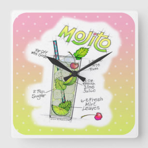 RELÓGIO QUADRADO PULSOS DE DISPARO DE PAREDE - ARTE DO COCKTAIL DA