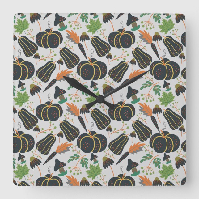 Relógio Quadrado Pumpkin seamless pattern carrot black and white (Frente)