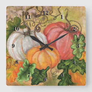 Relógio Quadrado Pumpkins - Arte Por Aquarela