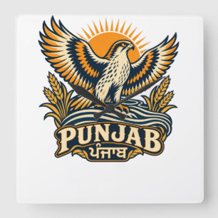 Relógio Quadrado Punjab Baaz Crest • O Emblema da Herança Indiana
