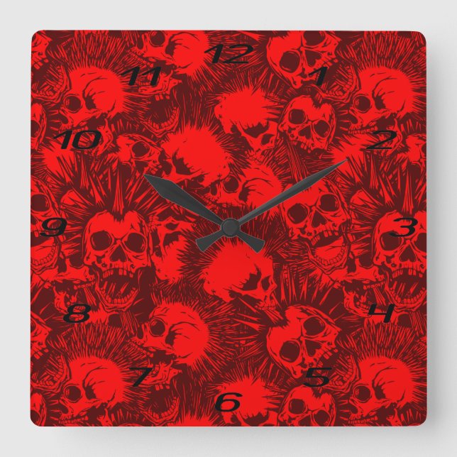 Relógio Quadrado punk do crânio (Frente)
