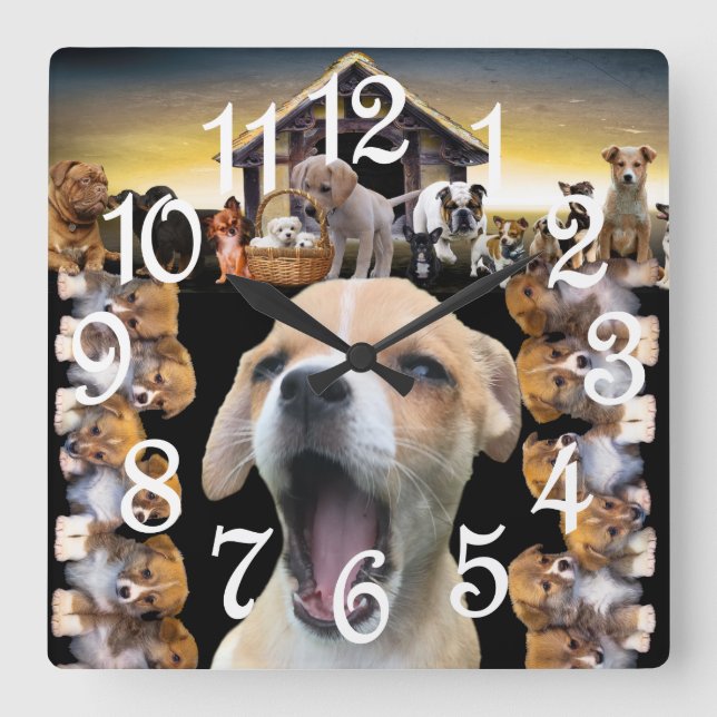 Relógio Quadrado Puppy Dog Pet Owts Gifts Wall Clock (Frente)