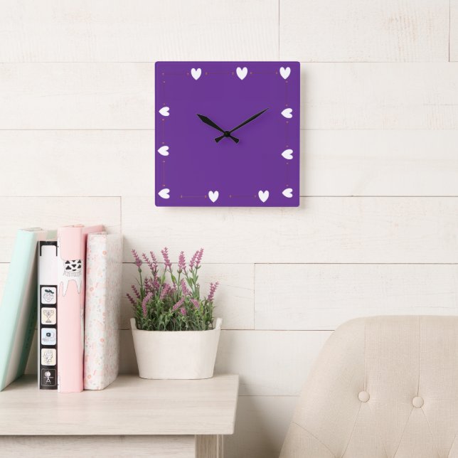 Relógio Quadrado Purple Heart Wall Clock – Minimal Aesthetic Home  (Sala de leitura)