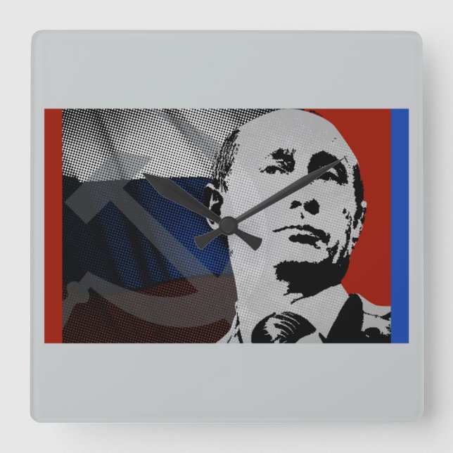 Relógio Quadrado Putin com bandeira russa (Frente)
