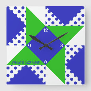 Relógio Quadrado Quadrado Alado - Azul & Verde