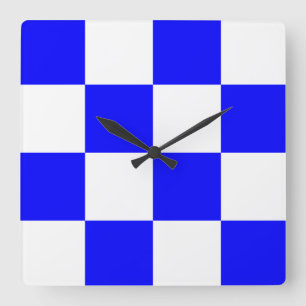 Relógio Quadrado Quadrado Checkered branco azul de NOVEMBRO