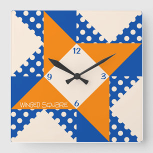 Relógio Quadrado Quadrado com asa - Azul e Laranja