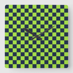 Relógio Quadrado Quadrado de parede xadrez preto verde ácido