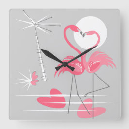 Relógio Quadrado Quadrado do pulso de disparo do amor do flamingo