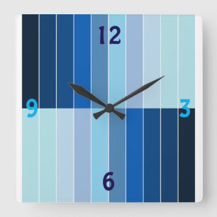 Relógio Quadrado Quadrado Geométrico Listrado Ombre Azul Moderno