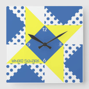 Relógio Quadrado Quadrado ondulado - azul e amarelo