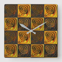 Relógio Quadrado Quadrados amarelados e círculos em mosaico rústico