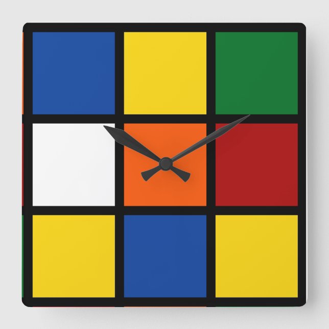 Relógio Quadrado Quadratische Wanduhr mit kubistischem Muster (Frente)