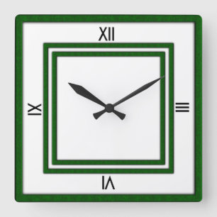 Relógio Quadrado Quadro duplo de 4 Números Pretos Verdes