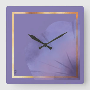 Relógio Quadrado Quadro Floral de Abstrato Violeta Dourada Chic