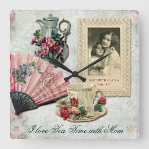 Relógio Quadrado Quadro floral ornamentado antigo do laço do fã d
