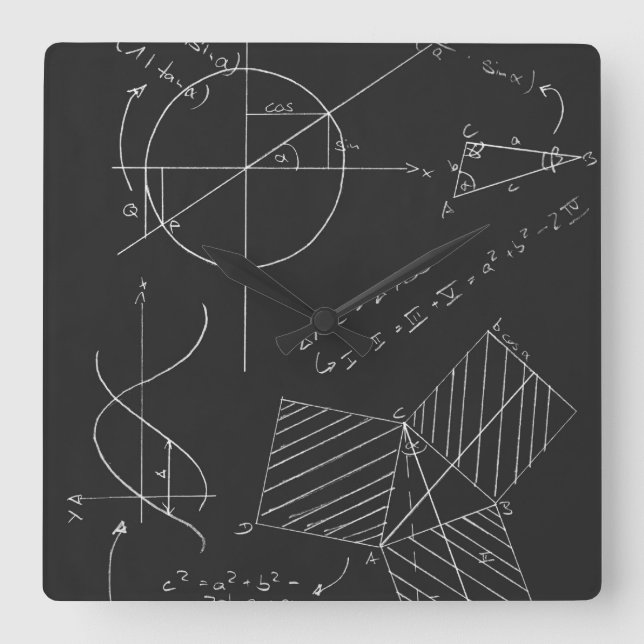 Relógio Quadrado Quadro negro de matemática (Frente)