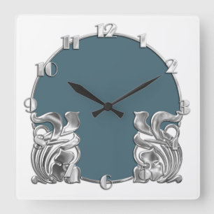 Relógio Quadrado Qualquer cor com Design de Prata Deco de Arte Bran