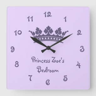 Relógio Quadrado Quarto da princesa Menina roxa personalizada