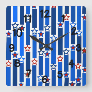 Relógio Quadrado Quarto de julho Estrelas e Stripes