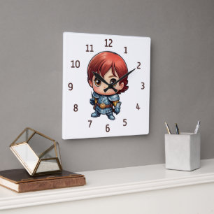 Relógio Quadrado Quarto Infantil Fantasia Cavaleiro Cômico