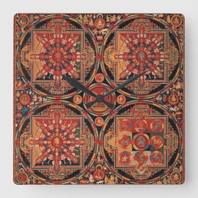 Relógio Quadrado Quatro Mandalas (Frente)