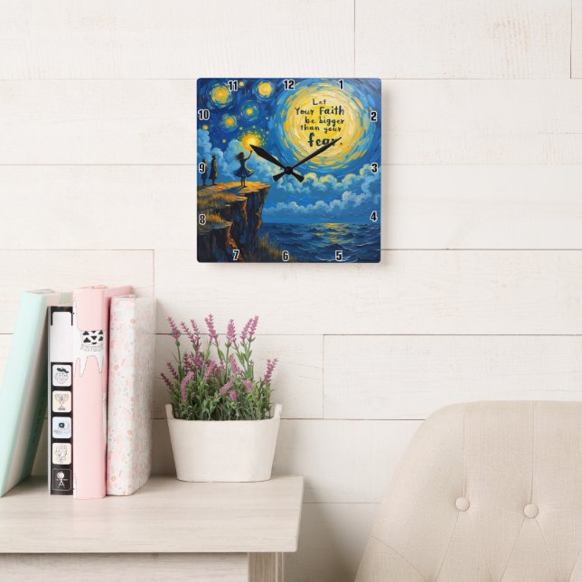 Relógio Quadrado Que Sua Fé seja maior do que seu medo (Sala de leitura)