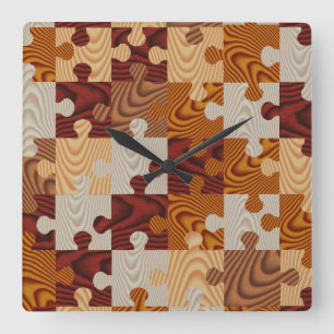 Relógio Quadrado Quebra-cabeça de serra de madeira