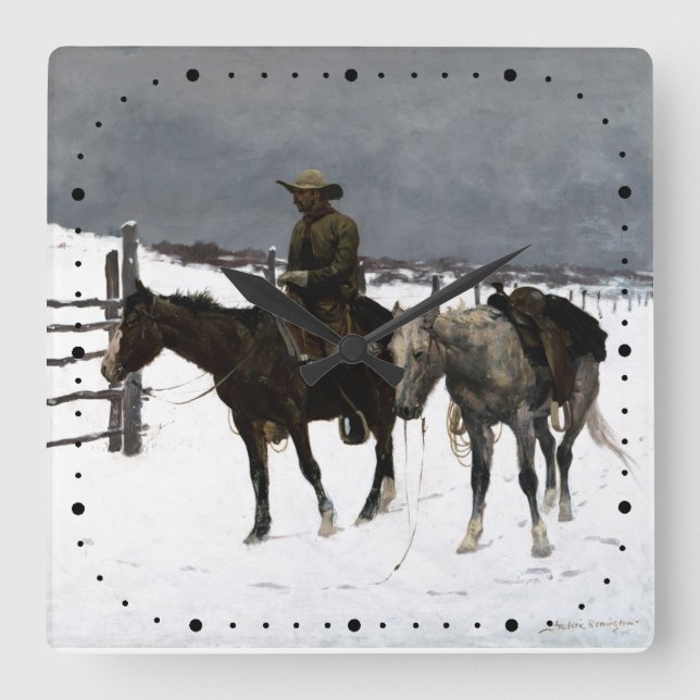 Relógio Quadrado Queda de The Cowboy Frederic Remington 1895 Wester (Frente)