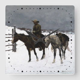 Relógio Quadrado Queda do Cowboy Frederic Remington 1895 Western