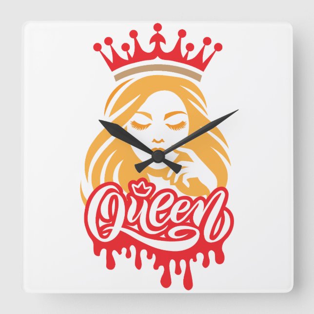 Relógio Quadrado Queen Design – Elegant Royal Crown Typography for  (Frente)
