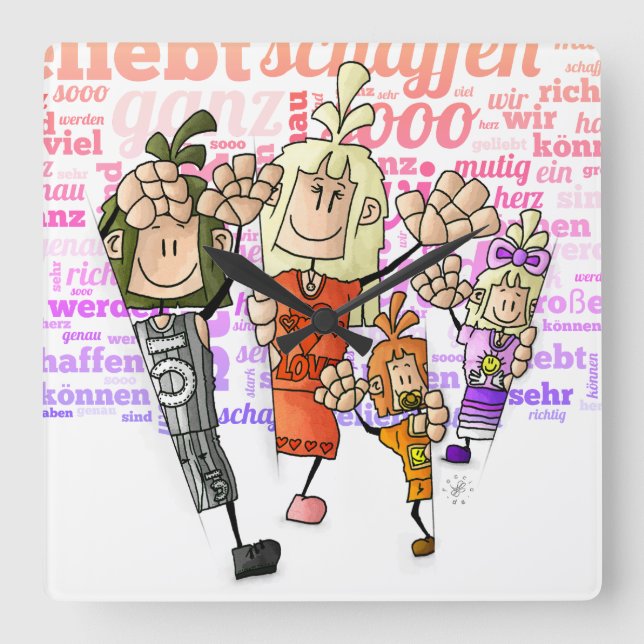 Relógio Quadrado Quinn, Rona, Tida & Ugo - Geschwister / (Frente)