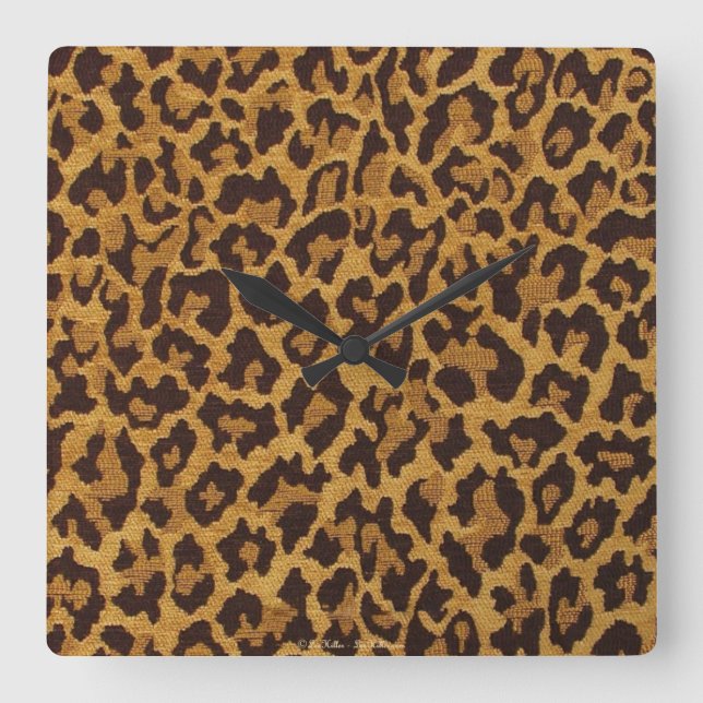 Relógio Quadrado RAB Rockabilly Leopard Print Brown Dourado (Frente)